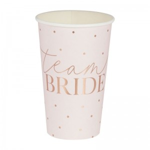 Pink & Rose Gold 'Team Bride' Large Paper Cups 8pk