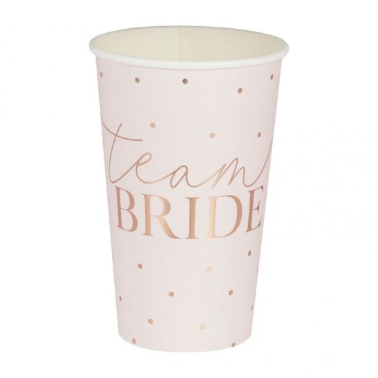 Pink & Rose Gold 'Team Bride' Large Paper Cups 8pk