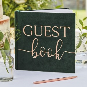Green Velvet and Rose Gold Foiled Guest Book