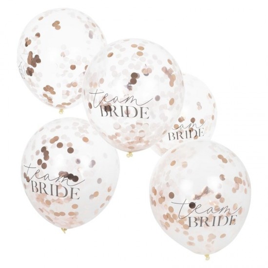 Hen Party 'Team Bride' Rose Gold Confetti Filled Balloons - 5pk