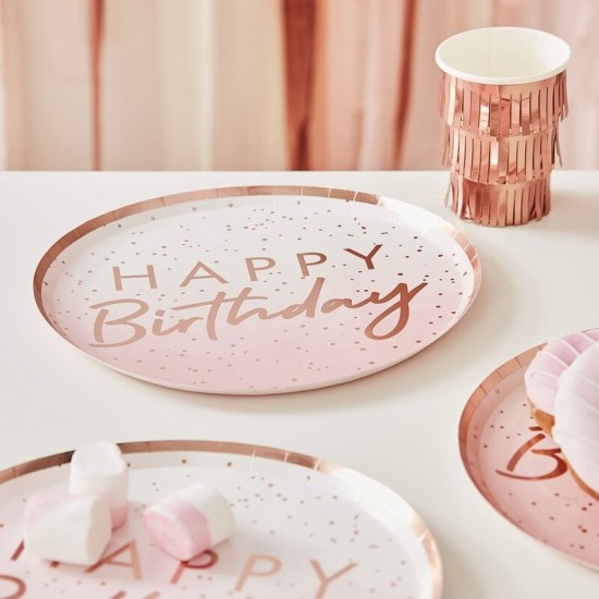 Rose Gold Ombré 'Happy Birthday' Paper Plates