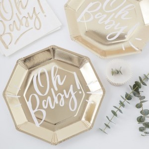 Baby Shower - Oh Baby Gold Paper Plates