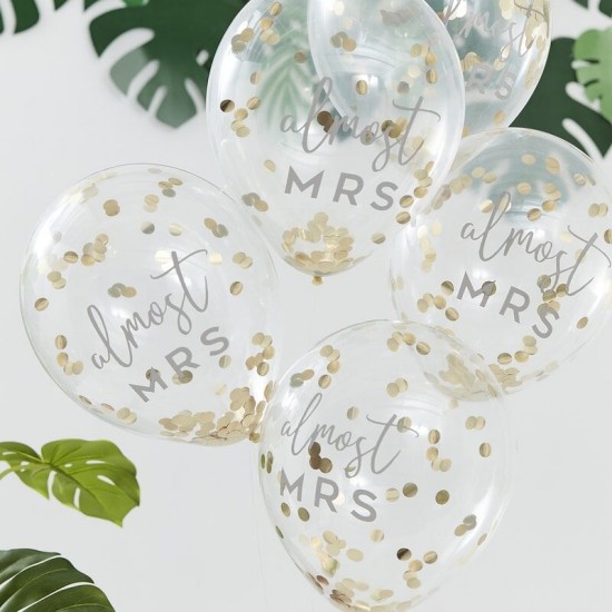 Almost Mrs - Gold Confetti Filled Balloons - 5pk
